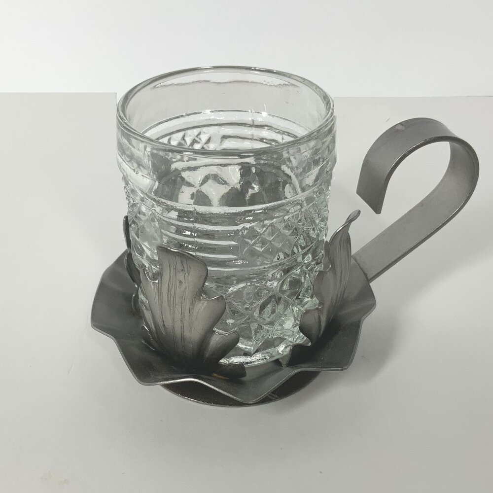 1950s Pewter Chamberstick Votive Candle Holder Mid-Century Design Finger Loop Gl